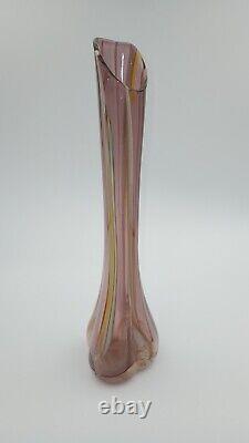 Vintage Murano Style Hand Blown Swung Glass Vase 10.5 Japan Multicolor Striped