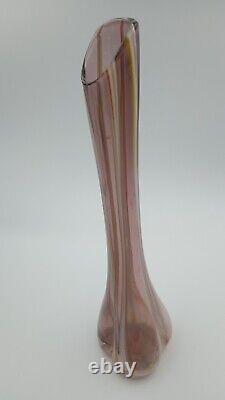 Vintage Murano Style Hand Blown Swung Glass Vase 10.5 Japan Multicolor Striped