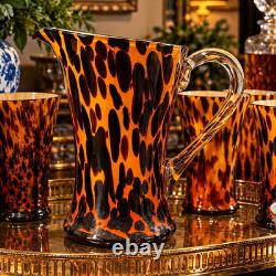 Vintage Murano Style Hand Blown Tortoiseshell Leopard Art Glass 7 Pc Set