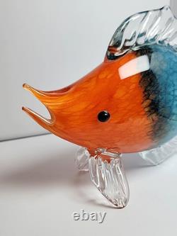 Vintage Murano Style Large Hand Blown Art Glass Fish Sculpture 7 x 11.5