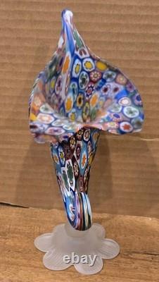 Vintage Murano Style Millefiori Art Glass Horn of Plenty Vase Hand Blown Italy