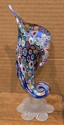 Vintage Murano Style Millefiori Art Glass Horn of Plenty Vase Hand Blown Italy