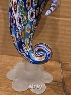 Vintage Murano Style Millefiori Art Glass Horn of Plenty Vase Hand Blown Italy