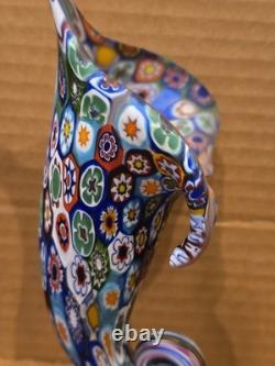 Vintage Murano Style Millefiori Art Glass Horn of Plenty Vase Hand Blown Italy