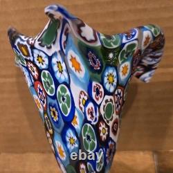 Vintage Murano Style Millefiori Art Glass Horn of Plenty Vase Hand Blown Italy