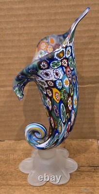 Vintage Murano Style Millefiori Art Glass Horn of Plenty Vase Hand Blown Italy