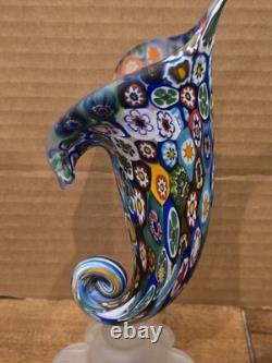 Vintage Murano Style Millefiori Art Glass Horn of Plenty Vase Hand Blown Italy