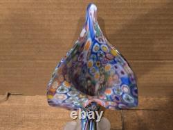Vintage Murano Style Millefiori Art Glass Horn of Plenty Vase Hand Blown Italy