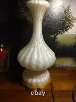 Vintage Murano Table Lamp Glass Hand Blown Mid Century White gold flecks crackle