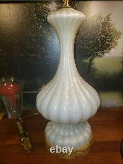 Vintage Murano Table Lamp Glass Hand Blown Mid Century White gold flecks crackle