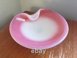 Vintage Murano Thumbprint Bowl Hand Blown Pink Opalescent
