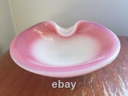 Vintage Murano Thumbprint Bowl Hand Blown Pink Opalescent