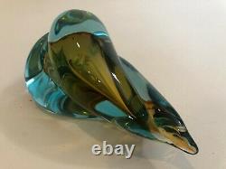 Vintage Murano Twist Tear Drop Shaped Art Glass Amber & Green Sculpture, 7 1/4