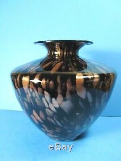 Vintage Murano V. Nason Large Art Glass Vase Black, Copper Aventurine 9.5tall