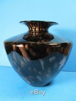 Vintage Murano V. Nason Large Art Glass Vase Black, Copper Aventurine 9.5tall