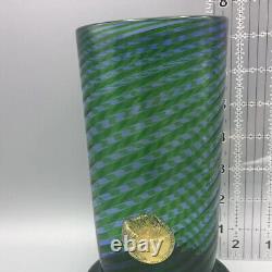 Vintage Murano Vase AVeM hand blown glass swirls blue green pedestal