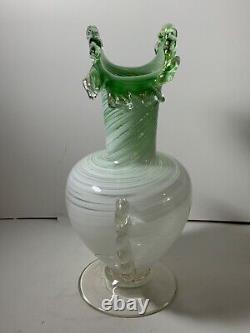 Vintage Murano Venetian Green Swirl Agate Glass Hand Blown Vase 10 in