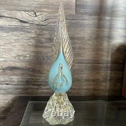 Vintage Murano Venetian Hand blown Glass Pheasant Turquoise Gold Leaf Fleck