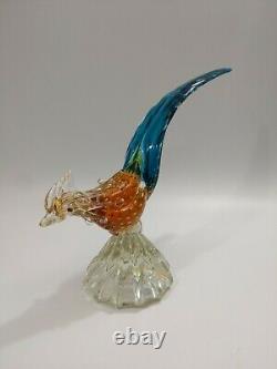 Vintage Murano Venetian Hand-blown Glass Pheasant with Gold Leaf Fleck