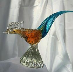 Vintage Murano Venetian Hand-blown Glass Pheasants with Gold Leaf Fleck