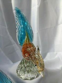 Vintage Murano Venetian Hand-blown Glass Pheasants with Gold Leaf Fleck