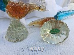 Vintage Murano Venetian Hand-blown Glass Pheasants with Gold Leaf Fleck