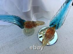 Vintage Murano Venetian Hand-blown Glass Pheasants with Gold Leaf Fleck