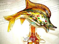 Vintage Murano Vinini Italian Hand Blown Colorful Art Glass Large Dolphin Fish