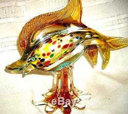 Vintage Murano Vinini Italian Hand Blown Colorful Art Glass Large Dolphin Fish
