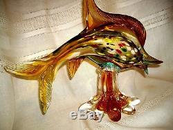 Vintage Murano Vinini Italian Hand Blown Colorful Art Glass Large Dolphin Fish