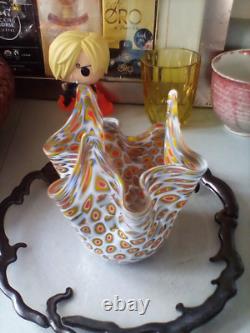 Vintage Murano by VENINI 1960's Millefiori hand blown glass handkerchief vase