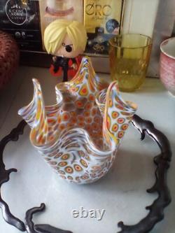 Vintage Murano by VENINI 1960's Millefiori hand blown glass handkerchief vase