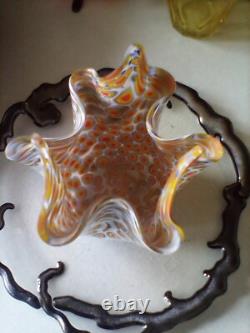 Vintage Murano by VENINI 1960's Millefiori hand blown glass handkerchief vase