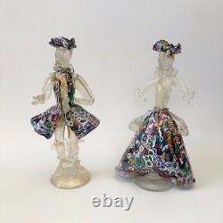 Vintage Murano glass blown dancing couple murrina millefiori + clear gold