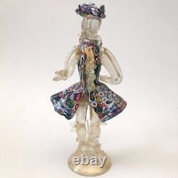 Vintage Murano glass blown dancing couple murrina millefiori + clear gold