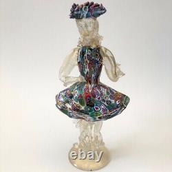 Vintage Murano glass blown dancing couple murrina millefiori + clear gold