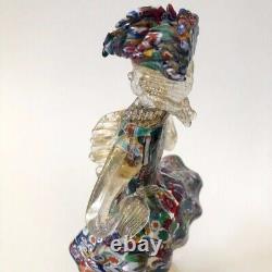 Vintage Murano glass blown dancing couple murrina millefiori + clear gold