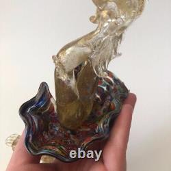 Vintage Murano glass blown dancing couple murrina millefiori + clear gold