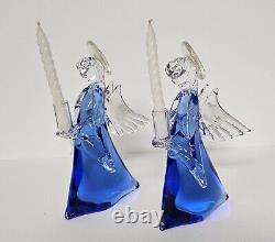 Vintage Murano hand blown glass angels blue gold candle holders 8