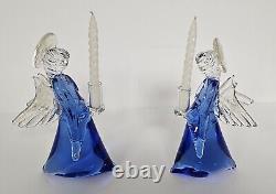 Vintage Murano hand blown glass angels blue gold candle holders 8