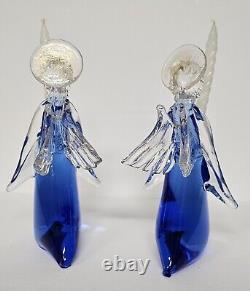 Vintage Murano hand blown glass angels blue gold candle holders 8