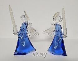 Vintage Murano hand blown glass angels blue gold candle holders 8