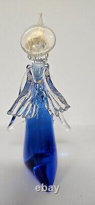 Vintage Murano hand blown glass angels blue gold candle holders 8