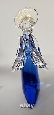 Vintage Murano hand blown glass angels blue gold candle holders 8