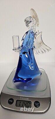 Vintage Murano hand blown glass angels blue gold candle holders 8