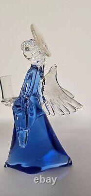 Vintage Murano hand blown glass angels blue gold candle holders 8