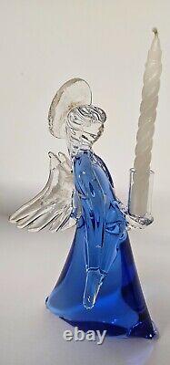 Vintage Murano hand blown glass angels blue gold candle holders 8