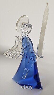 Vintage Murano hand blown glass angels blue gold candle holders 8