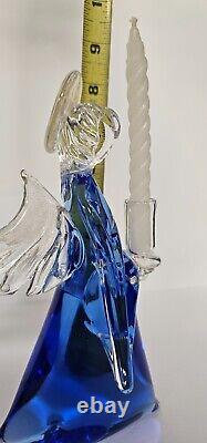 Vintage Murano hand blown glass angels blue gold candle holders 8