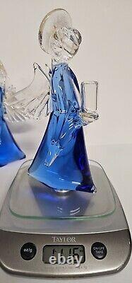 Vintage Murano hand blown glass angels blue gold candle holders 8